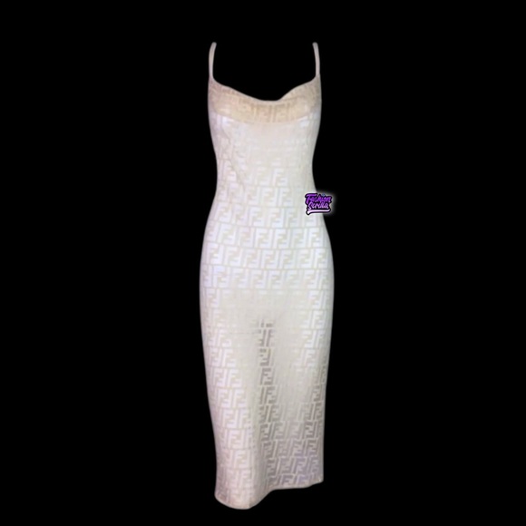 Fendi Dresses & Skirts - Vintage Fendi Monogram Logo FF Zucca Dress (nude) Sheer Nylon Lace